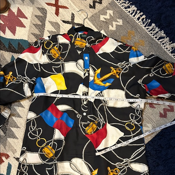 Lauren Ralph Lauren Black and White Nautical Midi Silk Shirt Dress - Picture 7 of 7